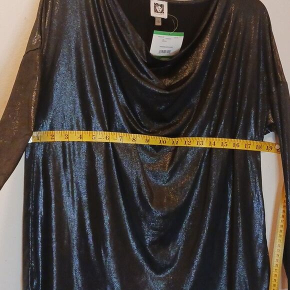 Anne Klein Drape Neck Long Sl Metallic Look Blouse MWT - Picture 10 of 10